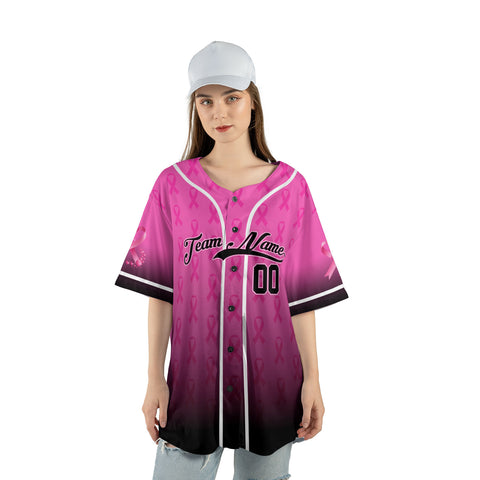 Personalized Name Team Name Number Breast Cancer Baseball Jersey, Breast Cancer Survivor Pride shirt for women men