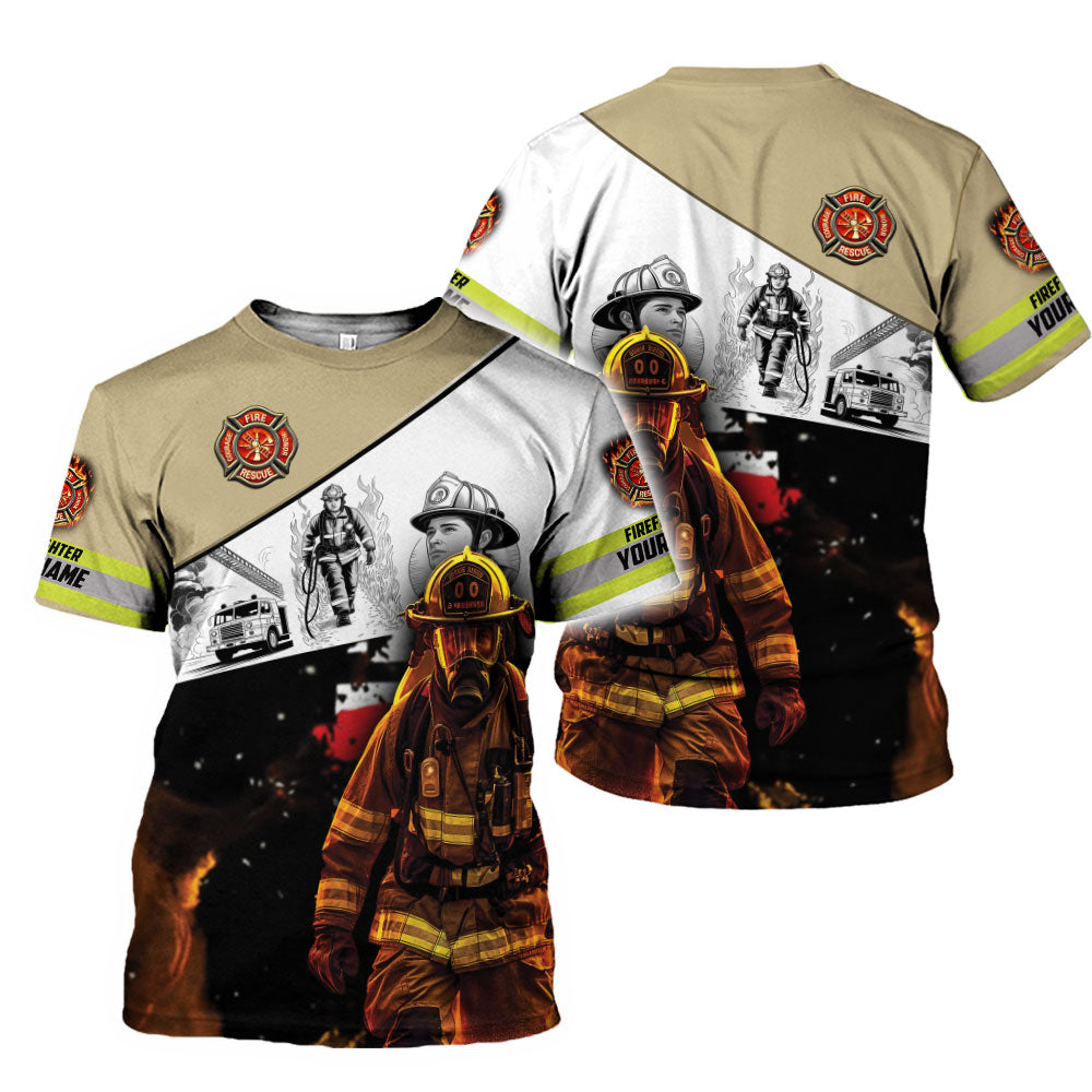 Personalized Firefighter 3dShirt, Custom Name Fire Man Firefighter Gift shirt, Unisex Tshirts 3D for Men Women