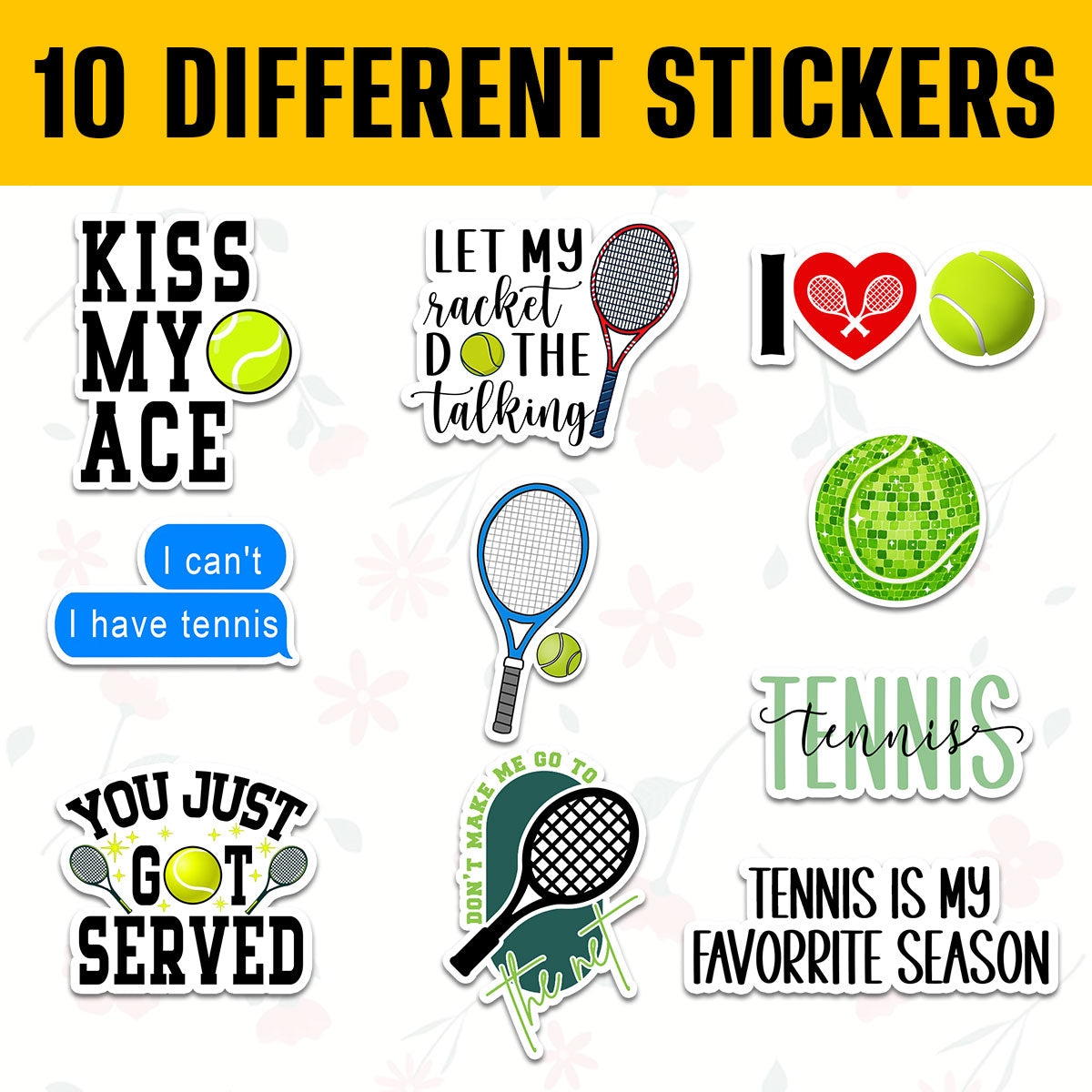 10PCS Sport Tennis Stickers 3in, Sticker gift for Water Bottles Waterproof Laptop Computer Phone Case Helmets Scrapbooking , Funny Aesthetic Sticker Vinyl Decals
