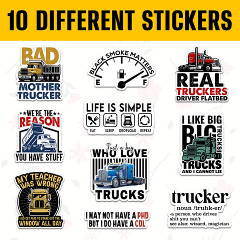 10PCS Truck Driver Sticker 3in, Funny Vinyl Decals for Long Haul Drivers, Semi Truck Fans and Road Lover, Waterproof sticker for Laptop Water Bottle Notebook Phone Case