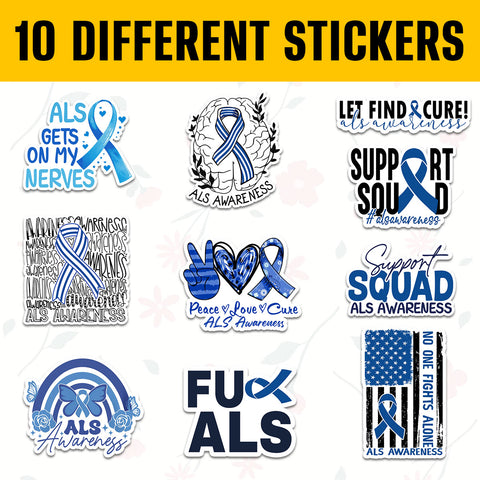 10PCS ALS Awareness Stickers 3in, Inspirational Waterproof Vinyl Stickers for Water Bottles Book Laptop Car, Decorations Accessories