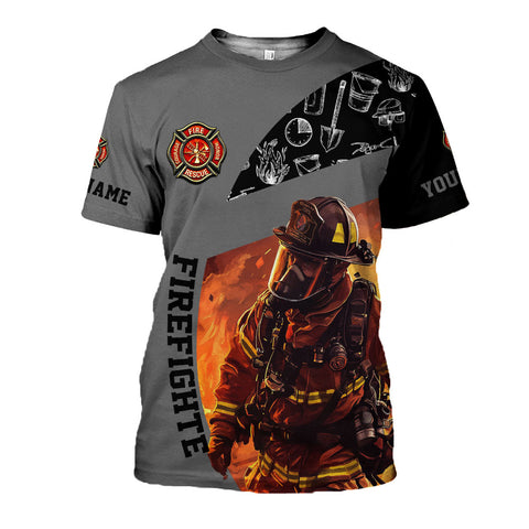Personalized Firefighter Shirt for Men, Custom Name Fire Man Firefighter Gift Tshirt, 3D Shirts for Men Women