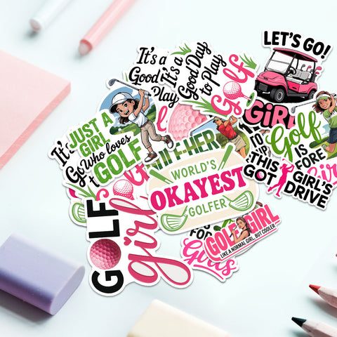 (10PCS) Cute Golf Girl Stickers 3in, Cool Sport Golf Stickers for Laptop water bottle Scrapbooking, Golfing Stickers, Golf Decorations for Party