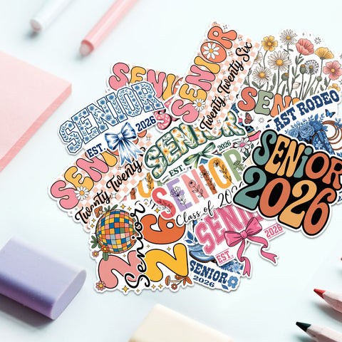 (10PCS) Senior 2026 Sticker Pack, Girly High School Waterproof Decal for Student, Graduation Class of 2026 Gift, College Student Decoration for Laptop Tablet Kindle 3 Inches