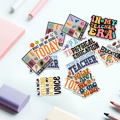 (10PCS) Physical Education Teacher Sticker 3in, Vinyl Decals for PE Teachers, Coaches, and Active Classrooms, Waterproof sticker for Laptop Water Bottle Notebook Clipboard
