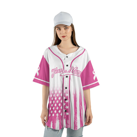 Personalized Name and Team Name Number America Breast Cancer Baseball Jersey, Breast Cancer Survivor Pride shirt