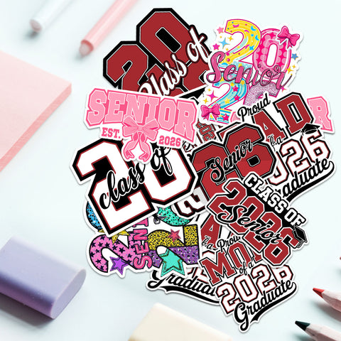 10PCS Senior 2026 Sticker 3IN, Cute Girly High School Sticker for Student 2026 Senior Stickers Graduation Class of 2026 Gift College Student Decoration for Laptop Bottle Tablet