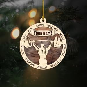 MAPrints Personalized Weight Lifting Christmas Ornaments 2024, Fitness Ornaments, Weightlifter Ornament, Weightlifting Ornament for Fitness Workout Bodybuilder, Workout Guy Xmas Decorations (WL 1)