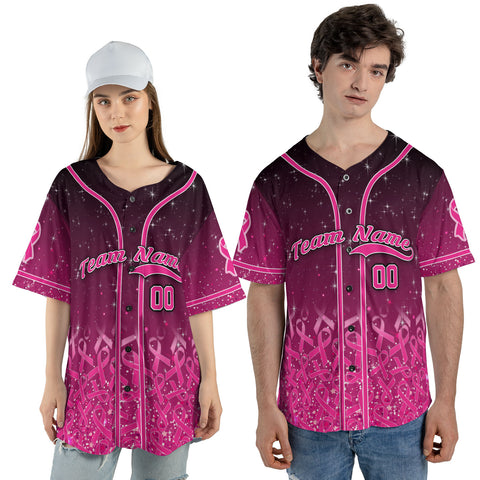 Homedesign Personalized Name Number Team Name Breast Cancer Baseball Jersey, Breast Cancer Survivor Pride shirt for women