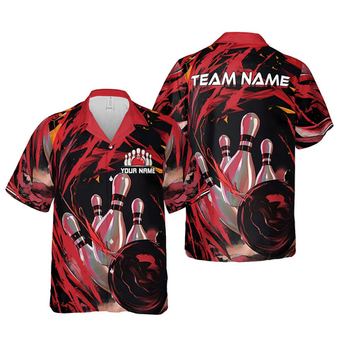 Custom Name Team Name Bowling Hawaiian 3D Shirts for Men and Women, Bowling Hawaii Shirts for Bowling Team, Bowling fan Gift