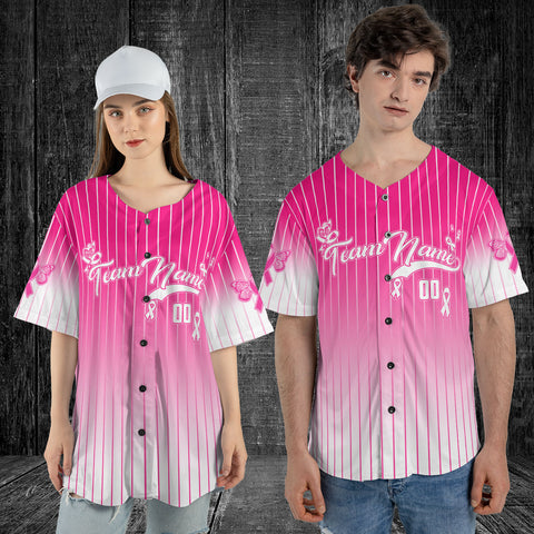 Custom Name Number Team Name Breast Cancer Baseball Jersey, Breast Cancer Survivor Pride unisex shirt for women men
