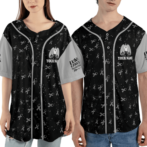 Personalized Name Lung Cancer Jersey, Lung Cancer Awareness Baseball Jersey for women men