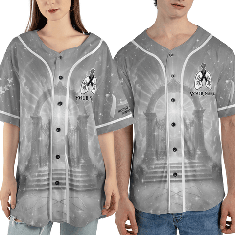 Customized Name My God is stronger than Lung Cancer Jersey, Lung Cancer Awareness Baseball Jersey for women men