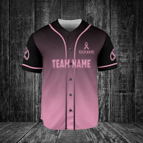 Personalized Name Number Team Name baclk and pink Breast Cancer Baseball Jersey, Breast Cancer Survivor Pride shirt for women men