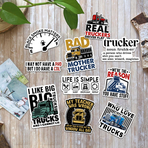 10PCS Truck Driver Sticker 3in, Funny Vinyl Decals for Long Haul Drivers, Semi Truck Fans and Road Lover, Waterproof sticker for Laptop Water Bottle Notebook Phone Case