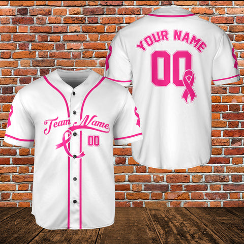 Customized Name Team Name Number Breast Cancer Baseball Jersey, Breast Cancer Survivor Pride unisex shirt for women men