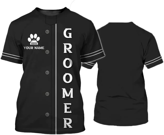 MAPrints Personalized Dog Grooming 3D Shirt, Custom Pet Spa Short Sleeve T-Shirt Cute Pet Grooming Summer Tshirt for Women
