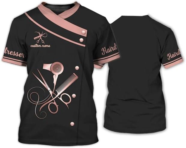 Personalized Barber Shop Women's T-Shirt, Hairdresser Uniform, 3D Barber Shirts