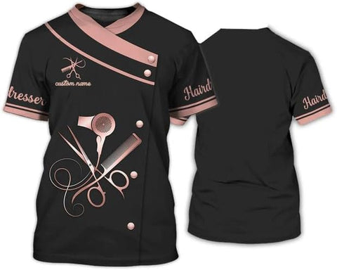 Personalized Barber Shop Women's T-Shirt, Hairdresser Uniform, 3D Barber Shirts