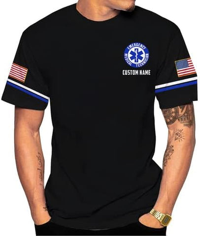 Vybonz Personalized Name Uniform Emergency Medical Technician T-Shirt, Paramedic Shirt, EMS Shirt, EMT Tshirt for Men & Woman