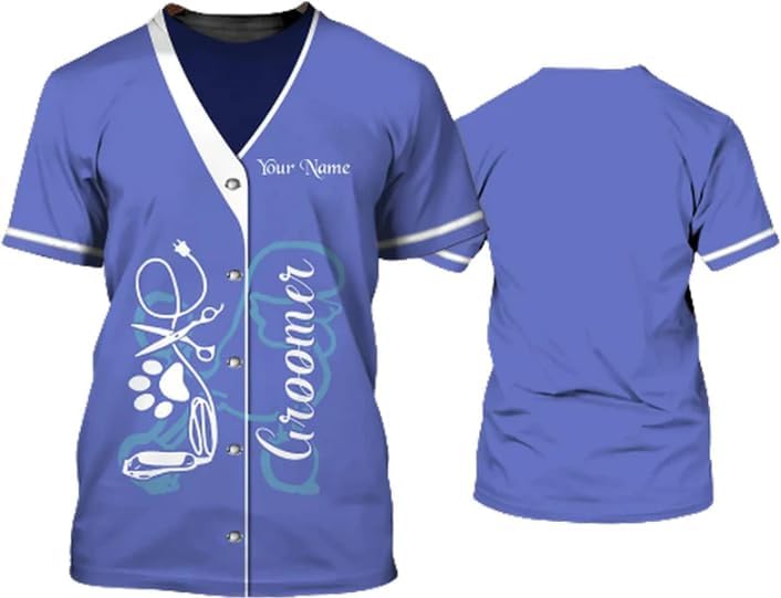 MAPrints Personalized Dog Grooming 3D Shirt, Custom Pet Spa Short Sleeve T-Shirt Cute Pet Grooming Summer Tshirt for Women