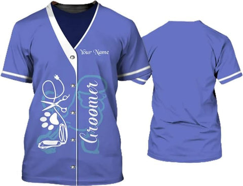 MAPrints Personalized Dog Grooming 3D Shirt, Custom Pet Spa Short Sleeve T-Shirt Cute Pet Grooming Summer Tshirt for Women