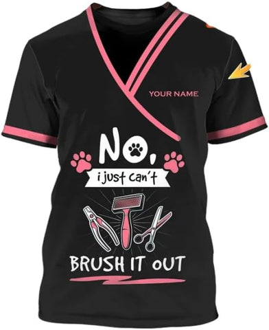 Pretyprints Personalized Dog Grooming 3D Shirt, Custom Pet Spa Short Sleeve T-Shirt Cute Pet Grooming Summer Tshirt for Women
