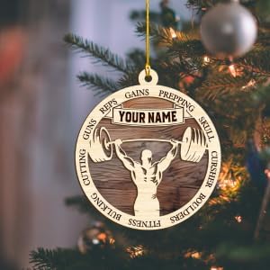 MAPrints Personalized Weight Lifting Christmas Ornaments 2024, Fitness Ornaments, Weightlifter Ornament, Weightlifting Ornament for Fitness Workout Bodybuilder, Workout Guy Xmas Decorations (WL 1)