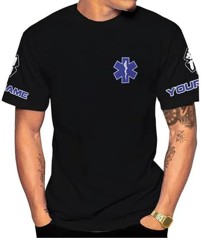 Vybonz Personalized Name Uniform Emergency Medical Technician T-Shirt, Paramedic Shirt, EMS Shirt, EMT Tshirt for Men & Woman