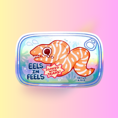 Eels in Feels Sticker | Tinned Fish Moray Eel Design | Emotional Feelings Sticker for Laptop, Water Bottle