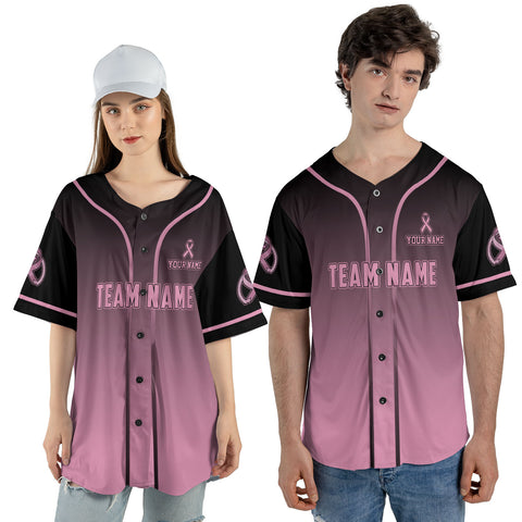 Personalized Name Number Team Name baclk and pink Breast Cancer Baseball Jersey, Breast Cancer Survivor Pride shirt for women men