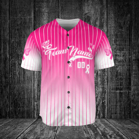 Custom Name Number Team Name Breast Cancer Baseball Jersey, Breast Cancer Survivor Pride unisex shirt for women men