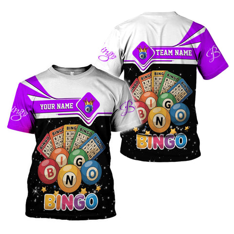 Personalized Team Name and Name colorful BINGO 3D Shirt, Custom Bingo game Shirts for Team, Men Women unisex T shirt
