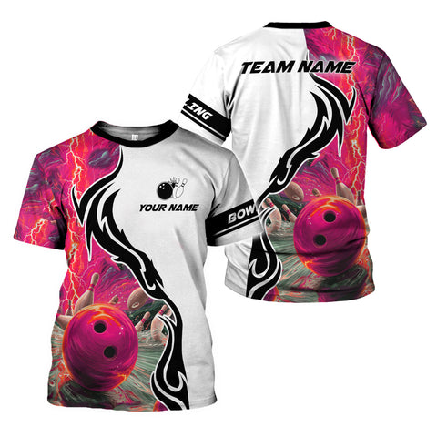 Custom Name Team Name Bowling 3D Shirt, Bowling Shirts for Men Women, Short Sleeve Shirts for Team Bowling