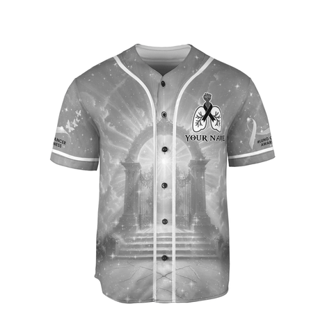 Customized Name My God is stronger than Lung Cancer Jersey, Lung Cancer Awareness Baseball Jersey for women men