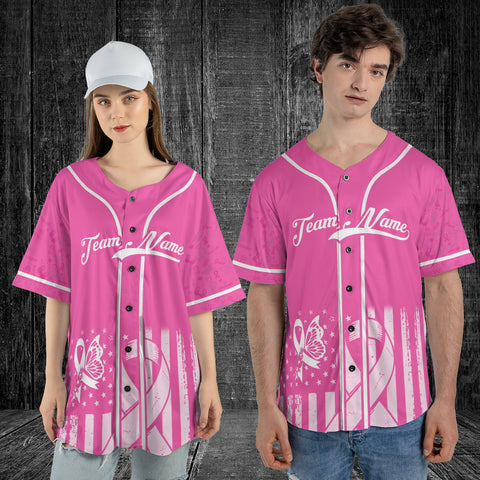 Personalized Name and Team Name Breast Cancer Jersey, Baseball Breast Cancer Survivor Pride Jersey