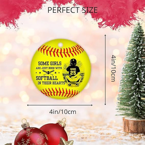 Artparel Personalized Softball Ornament Christmas Tree Decoration Custom Softball Christmas Ornament 2D Shape Flat Softball Lover Gifts Beginner Softball Players Ornament Gift (SBC7)