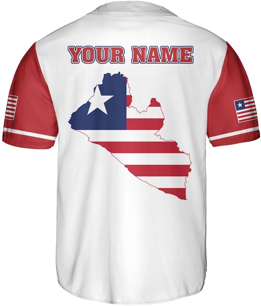 Podagree Personalized Liberia Baseball Jersey, Liberian Proud Flag Shirt Liberia Coat of Arms Liberian Gift for Men Women