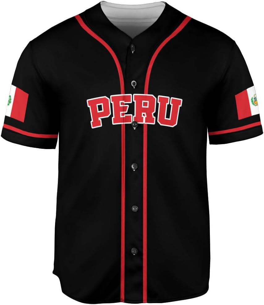 Podagree Personalized Peru Baseball Jersey, Peruvian Proud Flag Jersey Shirt Peru Coat of Arms Peruvian Gift for Men Women