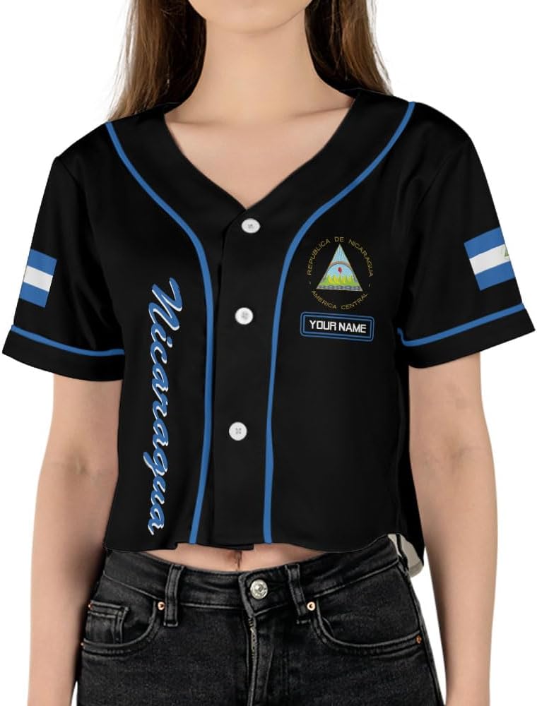 Personalized Nicaragua Baseball Croptop Shirt, Nicaraguan Flag Jersey for Women Jersey Pride