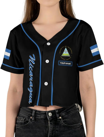 Personalized Nicaragua Baseball Croptop Shirt, Nicaraguan Flag Jersey for Women Jersey Pride