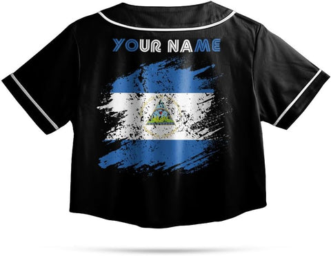 Personalized Nicaragua Baseball Jersey Croptop Shirt, Nicaraguan Flag Jersey, Nicaragua Croptop Jersey for Women Pride