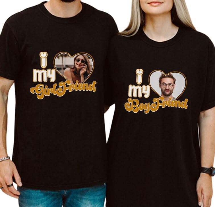 mostprints Personalized I Love My Girlfriend Boyfriend Shirt, I Love My Girlfriend Tee with Custom Photo, Couples Shirts