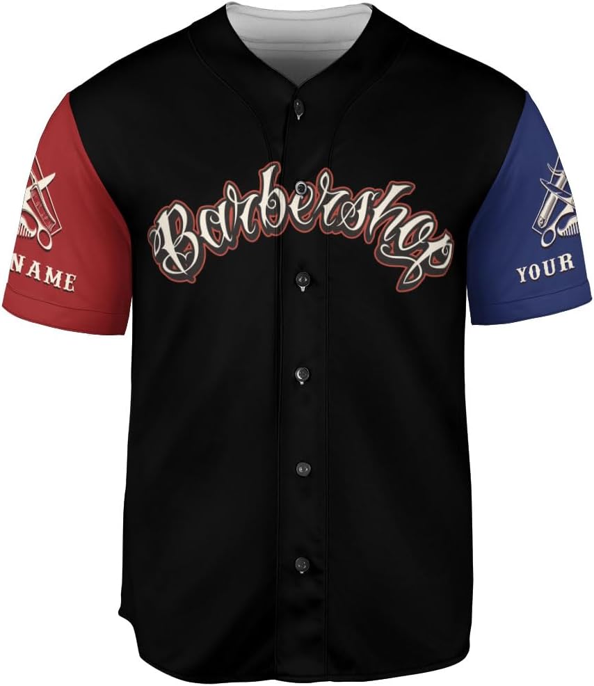 Custom Barber Shop Baseball Jersey Personalized Name Barber Shirt 3D for Men Women Hairdresser Shop Gift Scissors Pole Shirts