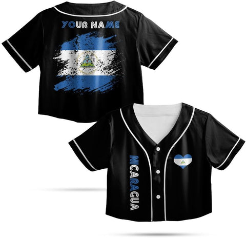 Personalized Nicaragua Baseball Jersey Croptop Shirt, Nicaraguan Flag Jersey, Nicaragua Croptop Jersey for Women Pride