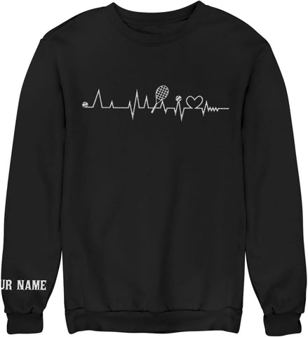 MAPrints Personalized Tennis Sweatshirt, Heartbeat Embroidery, Sport Gift