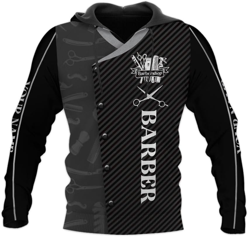 Personalized 3D T-Shirt, Custom Name Barber Shop Shirt for Men Women, Barber Shop Hoodies Gift for Hairdresser