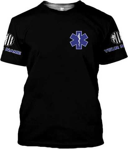 Vybonz Personalized Name Uniform Emergency Medical Technician T-Shirt, Paramedic Shirt, EMS Shirt, EMT Tshirt for Men & Woman