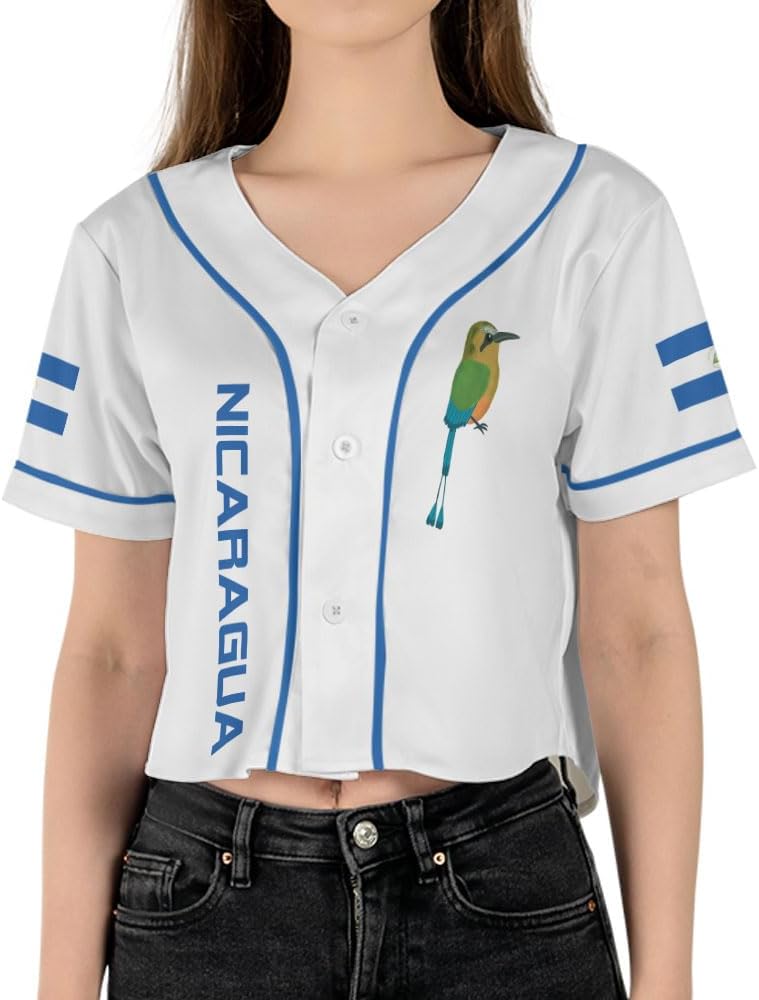 Personalized Nicaragua Baseball Croptop Shirt, Nicaraguan Flag Jersey for Women Jersey Pride