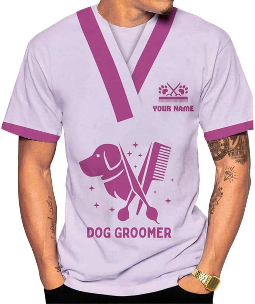 RoyalBro Personalized Dog Groomer Shirt Custom Dog Cat Grooming Stylish Shirts Groomers Tshirts Groomer Tshirt Men & Women (Style 5) Multicolor
